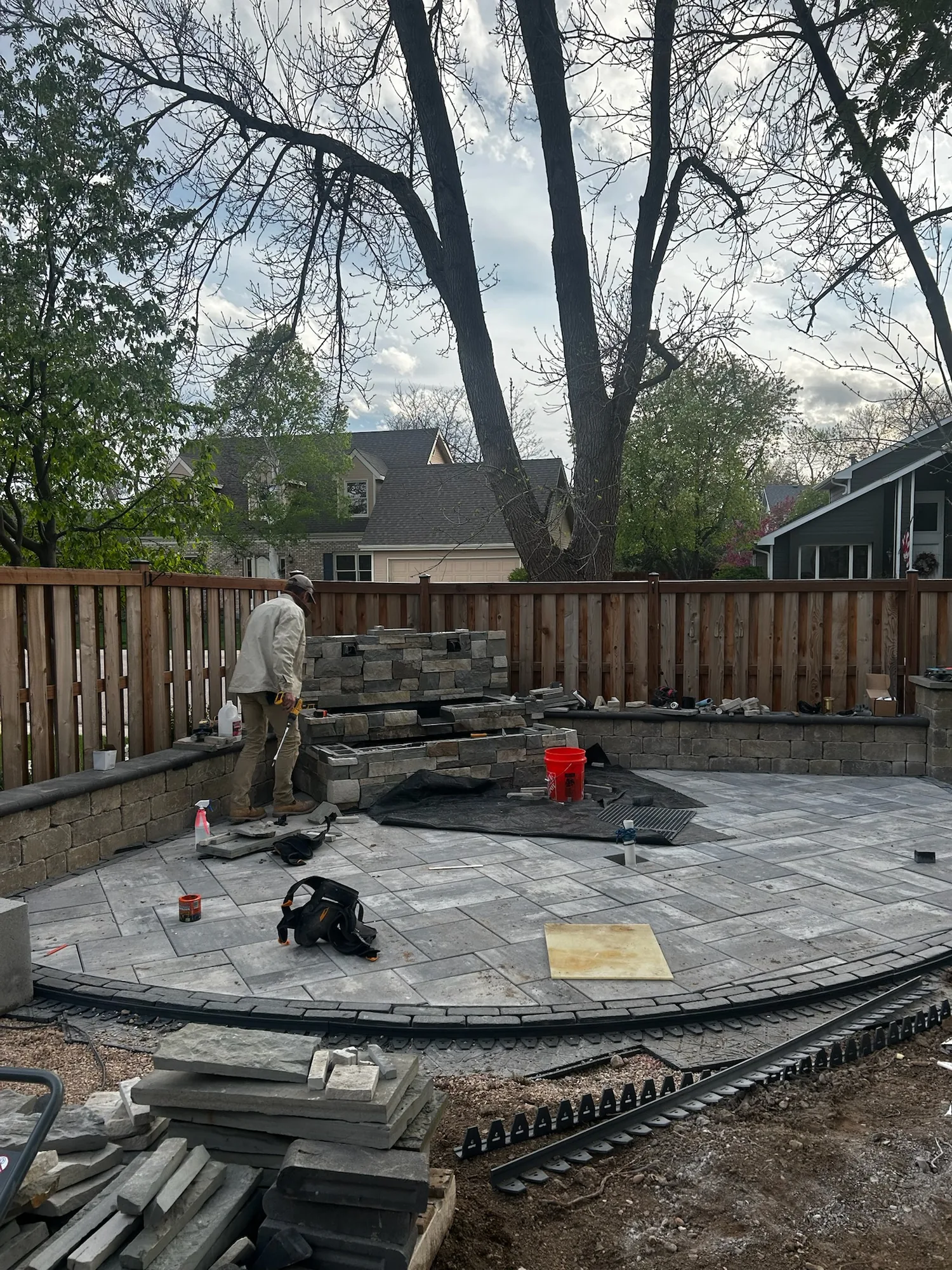 Circular patio foundation under construction