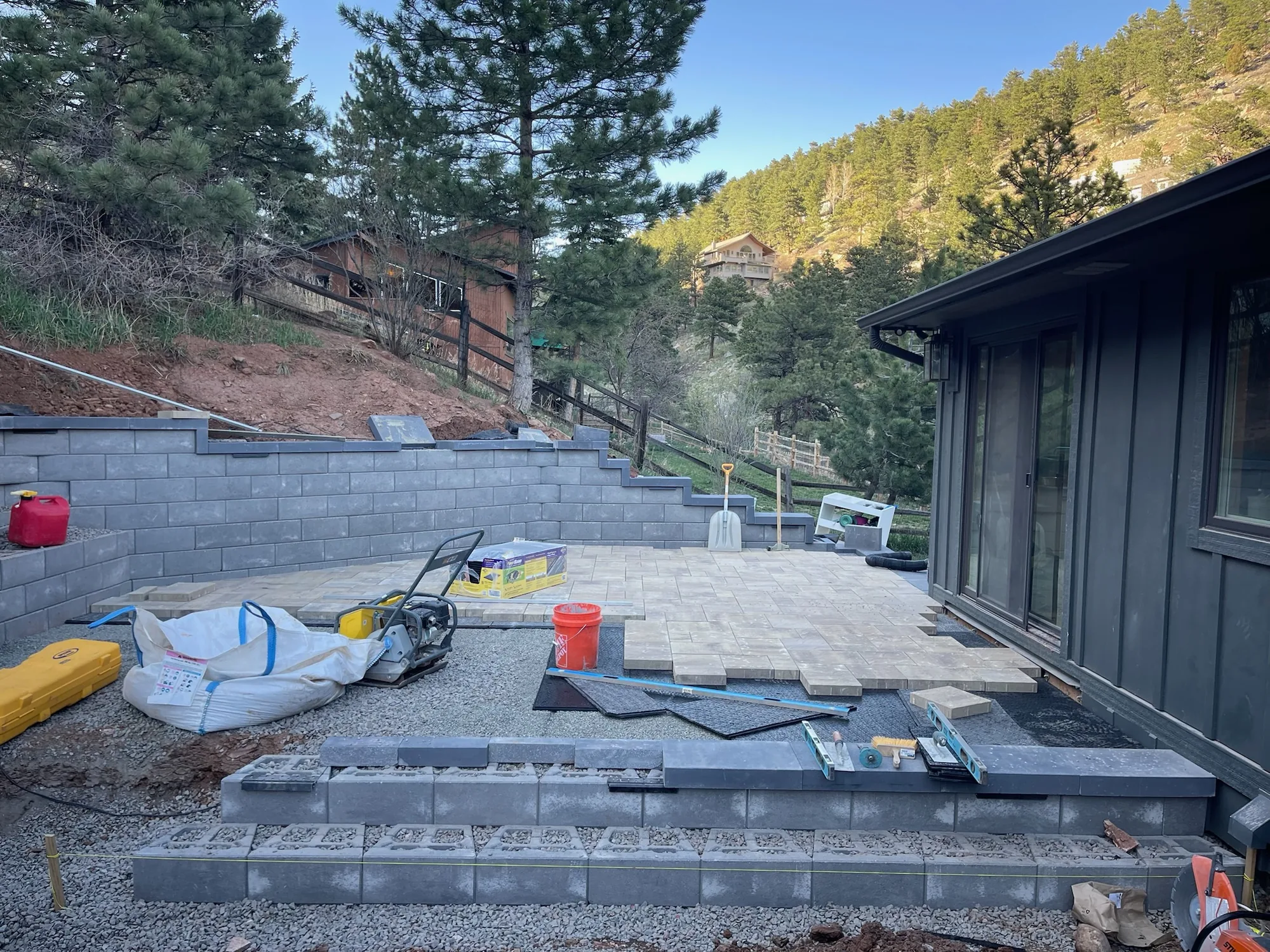 Patio construction coordinated around an integrated spa