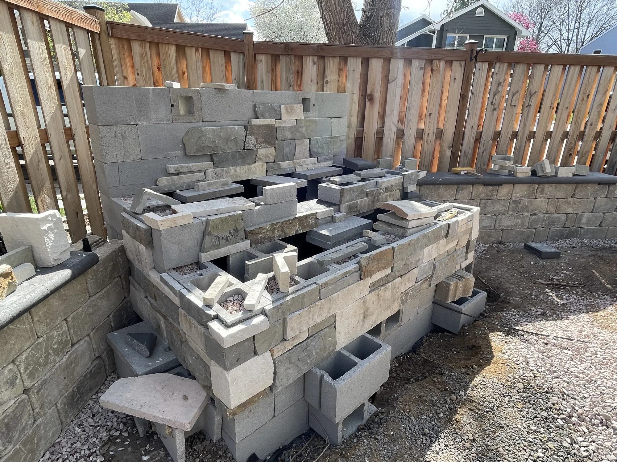 Westchester masonry water feature during construction