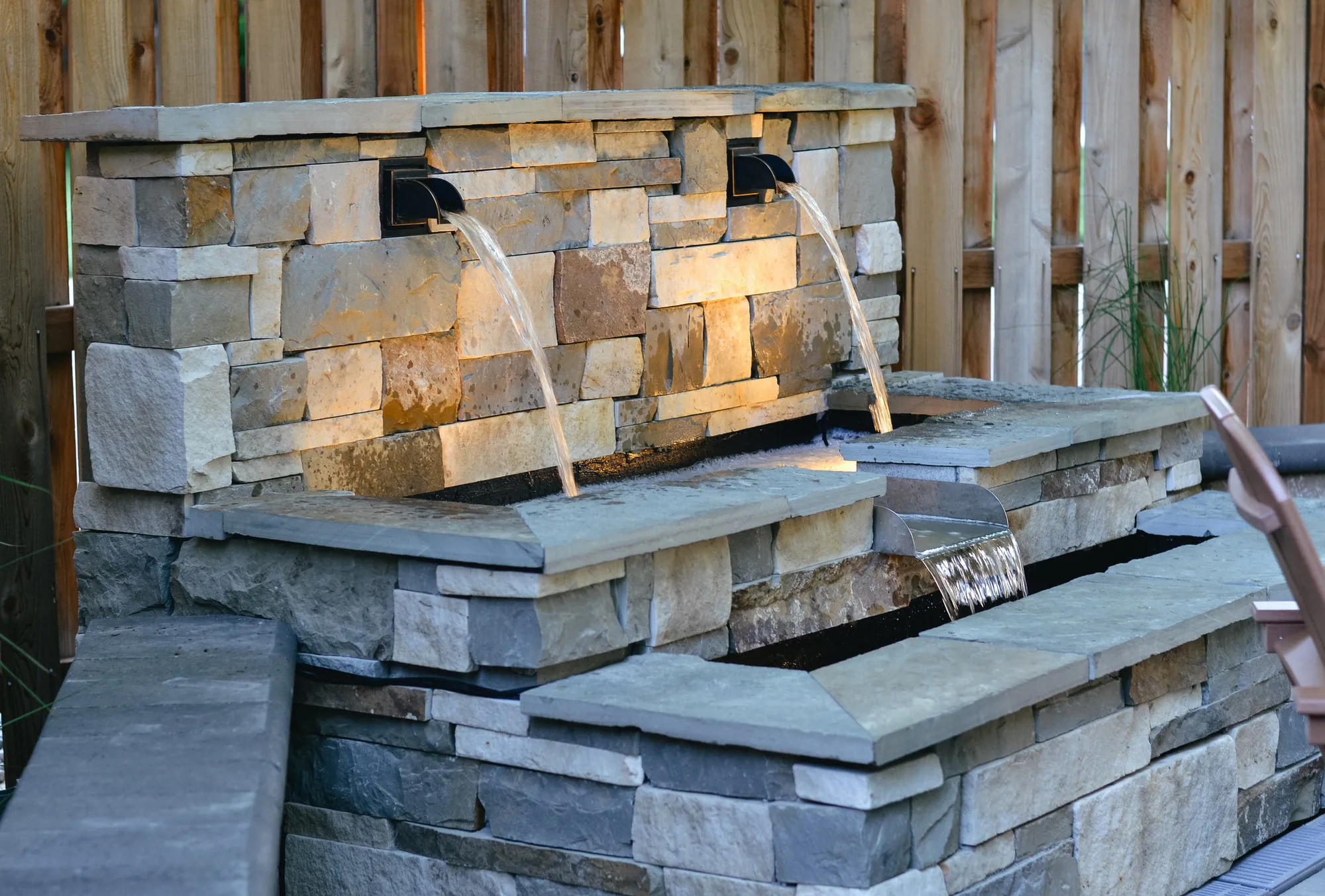 Completed masonry water feature at Westchester