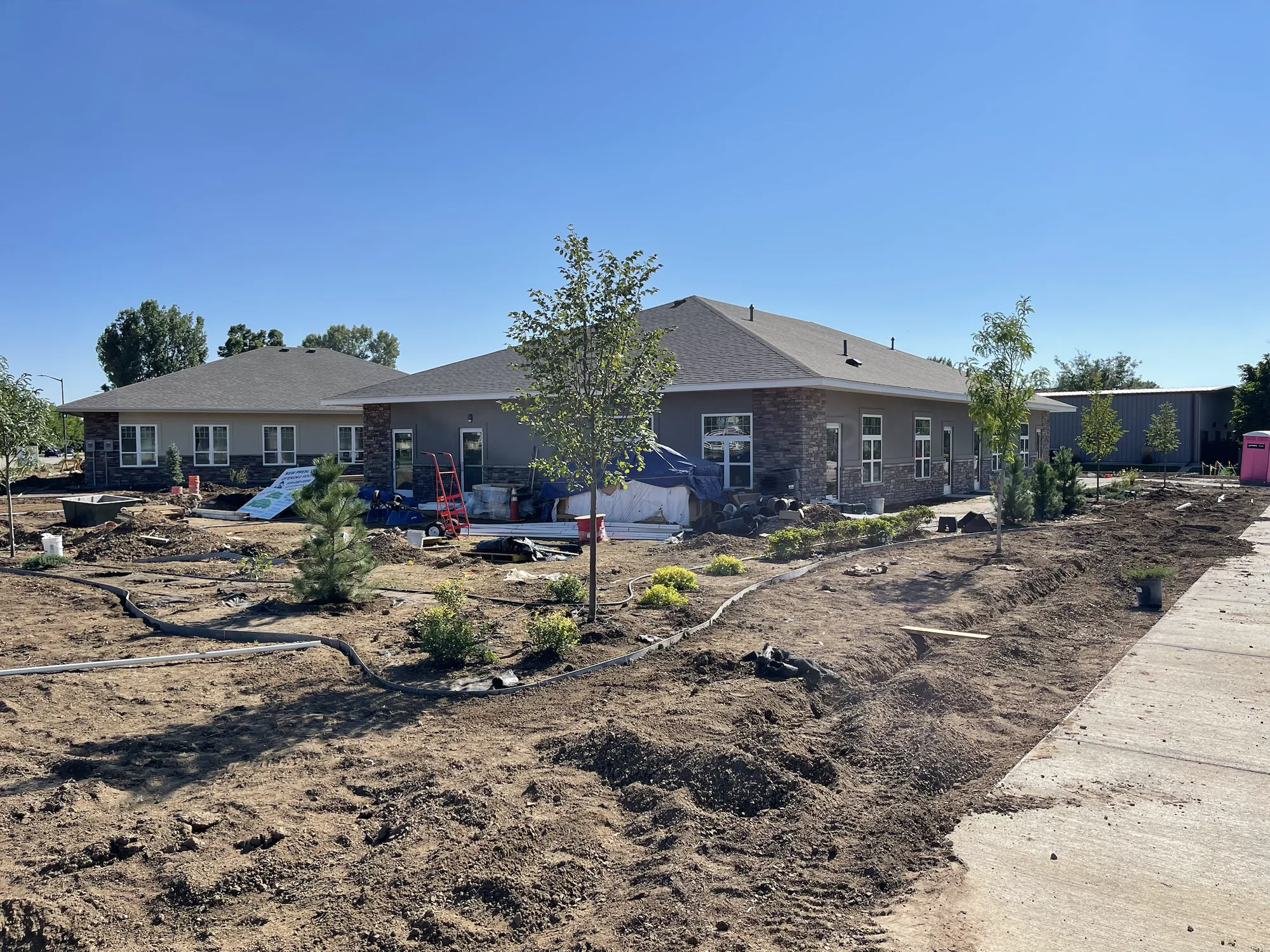 Commercial landscape installation in progress