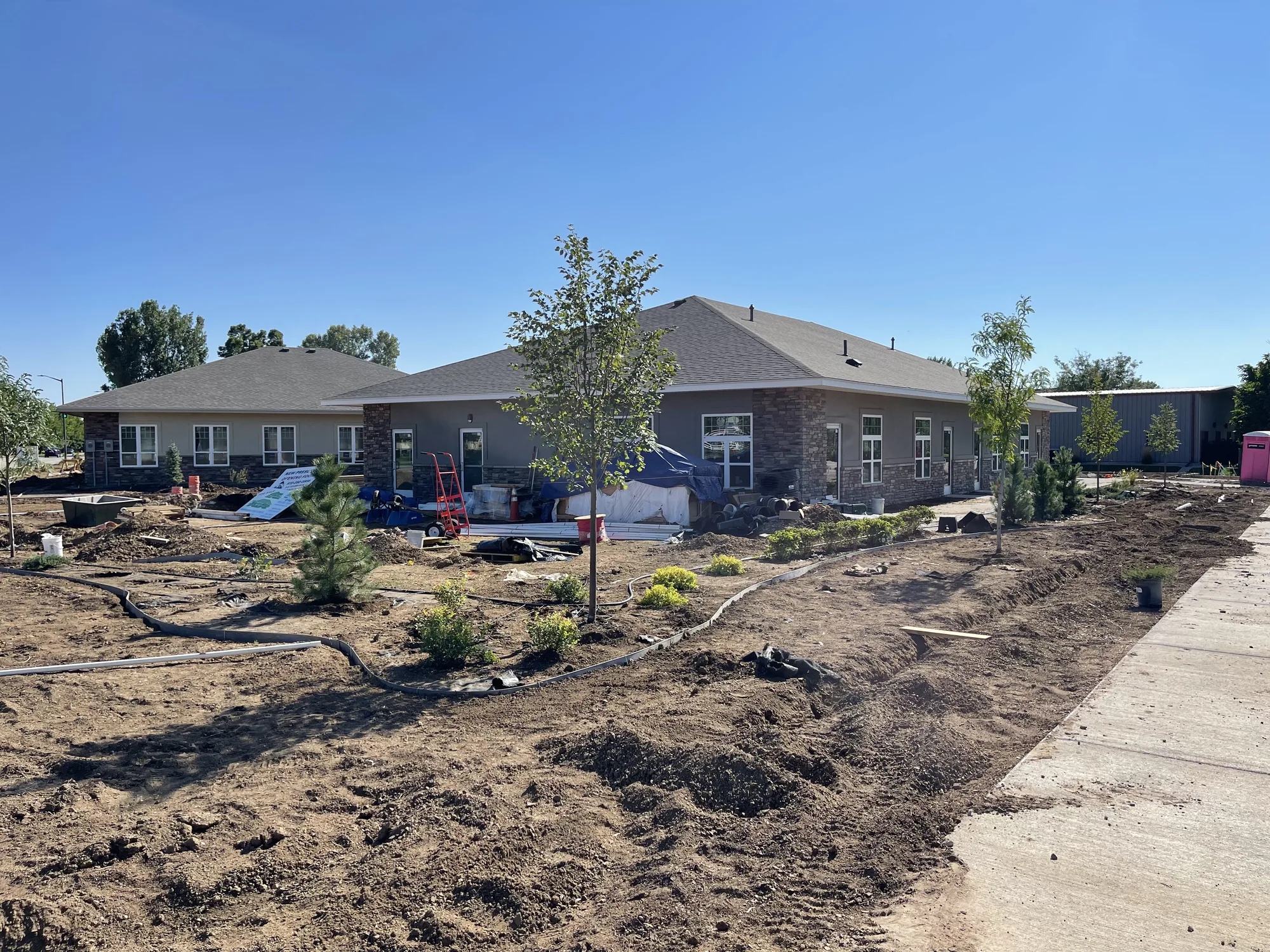 Commercial landscape installation before planting